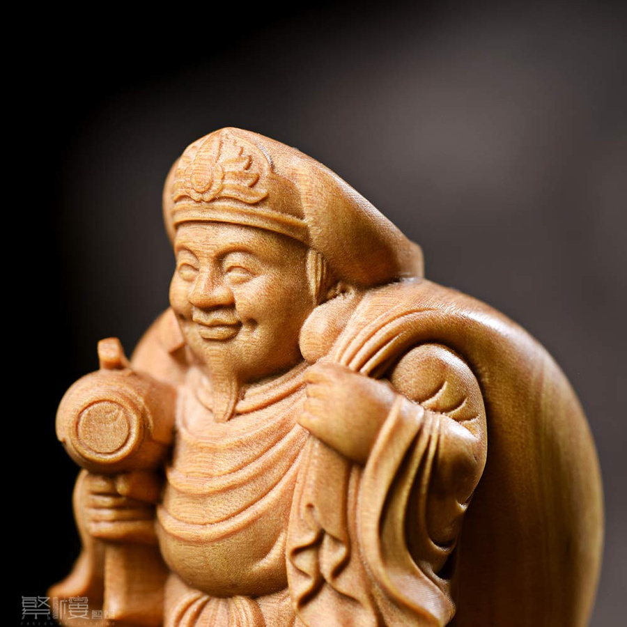 Hanlou Buddha-Statue Daikokuten Kunstskulptur aus Holz, Höhe: 6 cm, Breite: 3,5 cm, Tiefe: 3 cm - Bild 3
