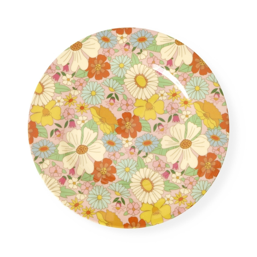 Rice Kinderteller Flower Power aus Melamin in Hellrosa und Multicolour mit floralem Design - Bild 1