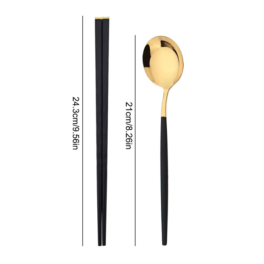 Uniturcky Essstäbchen und Löffel Set aus Edelstahl in Schwarz und Gold, 10 Stück mit rutschfestem Griff - Bild 3