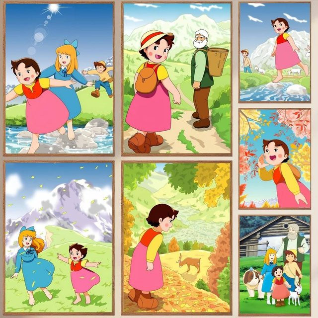 Kayou Cartoon H-Heidi Poster, selbstklebender Kunst-Aufkleber aus wasserfestem Papier, Mehrfarbig, B: 20,0 cm, H: 20,0 cm - Bild 1