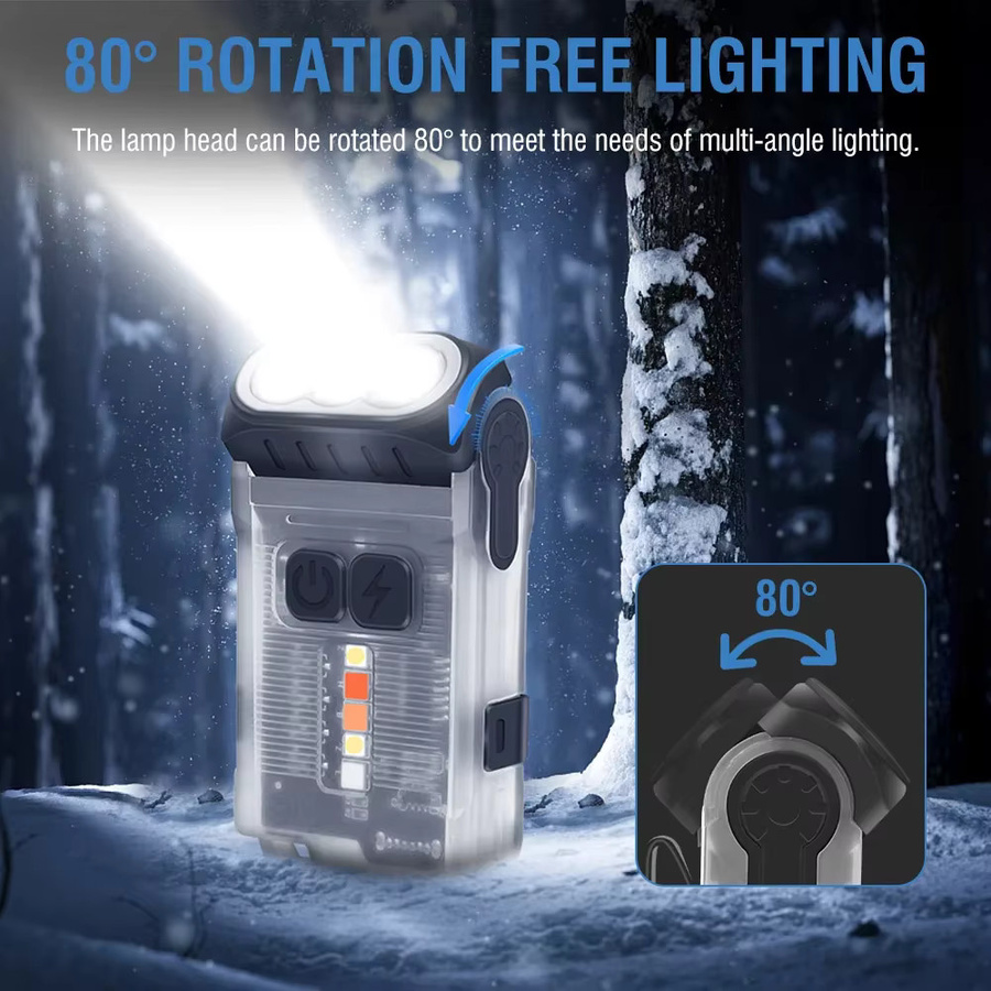 BORUiT V15 LED-Schlüsselanhänger Taschenlampe mit warmweißem Licht, wiederaufladbar via Typ C, mit Clip und Magnet, wasserdicht, Schwarz - Bild 2