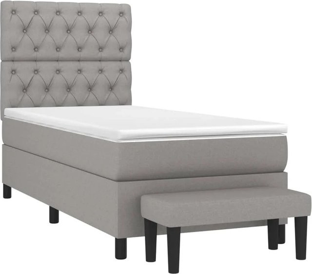 vidaXL Boxspringbett Hybrid mit Matratze und Kopfteil in Hellgrau und Weiß, B/T/H: 80 x 200 x 128 cm - Bild 1