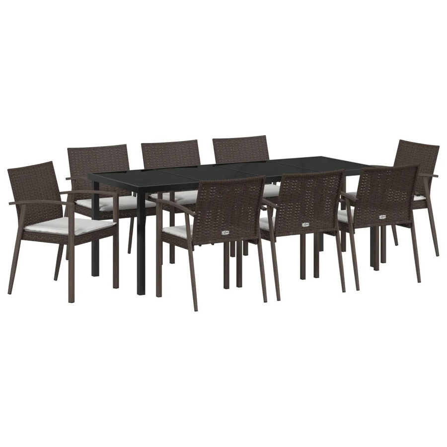 vidaXL Garten Essgruppe 9-teilig aus Polyrattan und Metall in Braun mit Glastisch - Bild 2