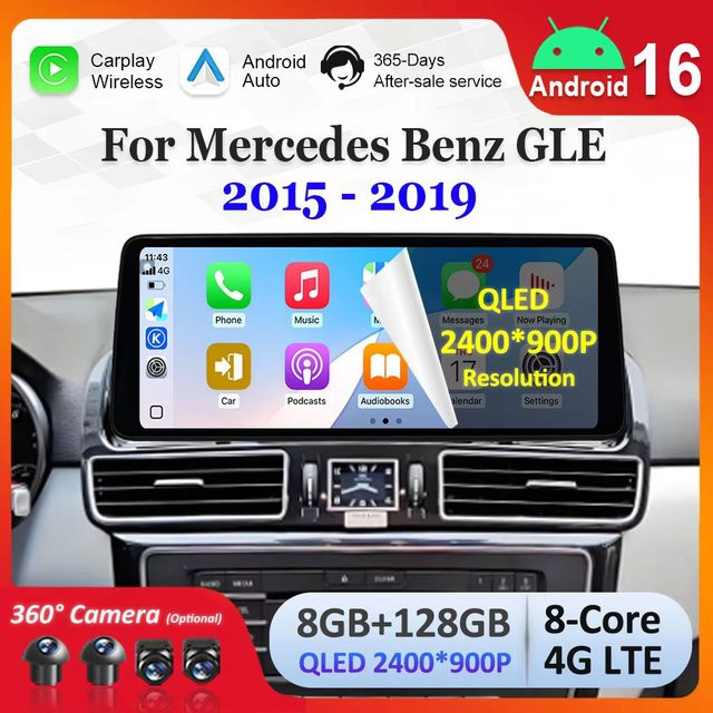 LIARO-NAVI Android 16 Auto-Multimedia-Radio mit QLED Ultra-dünnem Bildschirm und Carplay für Mercedes Benz GLE 2015 - 2019 inklusive GPS, Schwarz - Bild 1