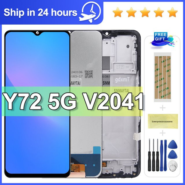 Vivo Y72 5G Ersatz Display mit Rahmen und Touch Digitizer in Schwarz, 6.58 Zoll LCD Baugruppe - Bild 1