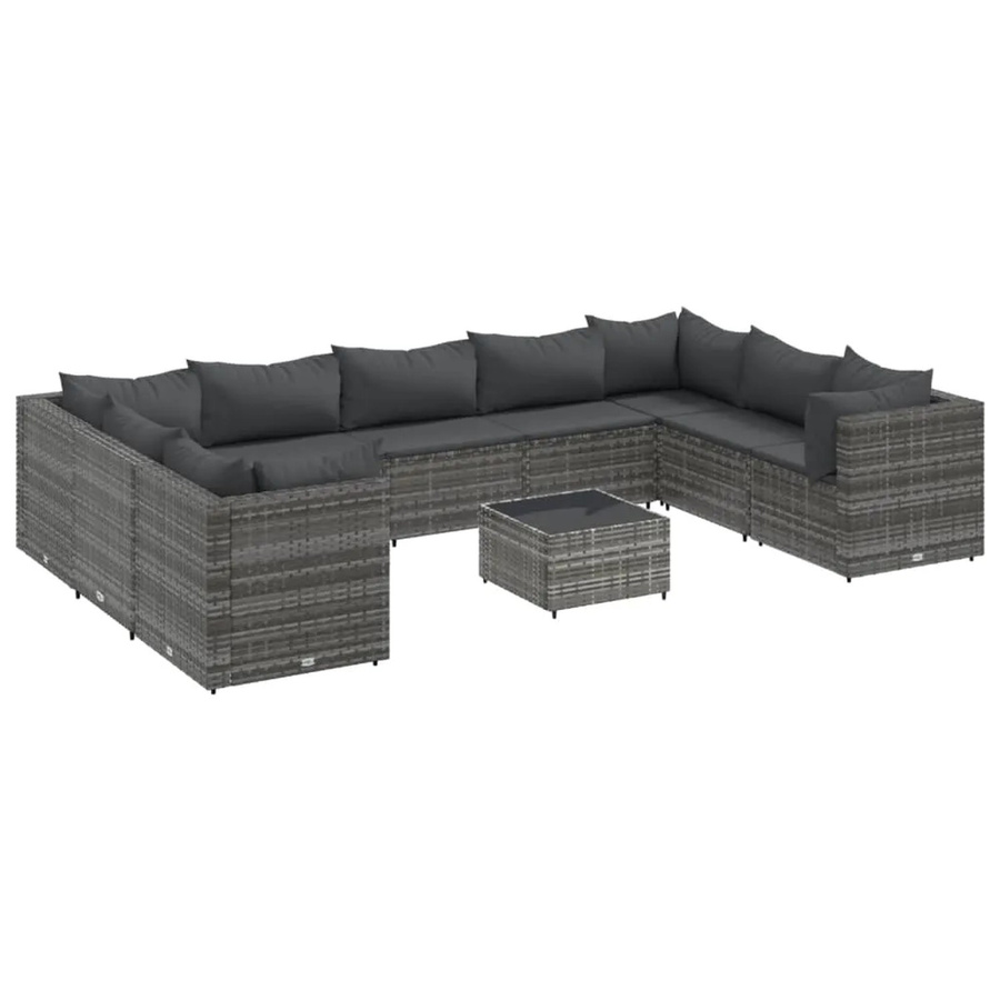 vidaXL 10-tlg Garten-Lounge-Set in Grau mit Kissen aus PE-Rattan und pulverbeschichtetem Stahl - Bild 2