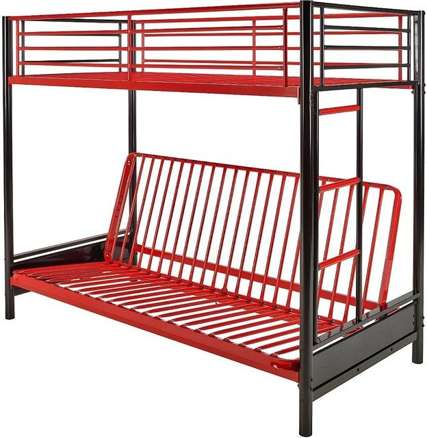 Vente-unique Hochbett Modulo aus Metall im Industriestil, Farbe Schwarz-Rot, Höhe: 198 cm - Bild 1