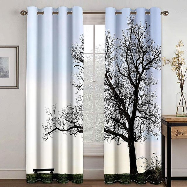 Yiran Furniture Schattenvorhang Rauchschwalbe Landschaft Design in Frühlingsgrün, halbtransparent, B: 100 cm, H: 130 cm - Bild 1
