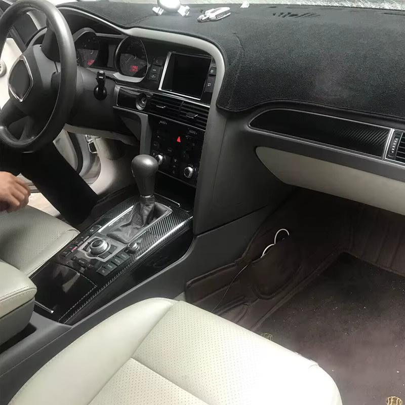 Carbon Faser Stil Vinyl Aufkleber Kit für Audi A6 C6 2005-2011 LHD in Schwarz für Getriebe Panel und Fenster Schalter - Bild 3