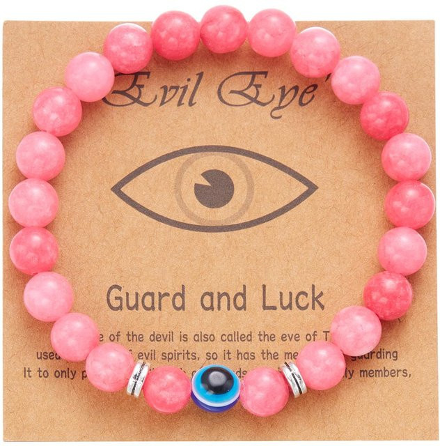 Armband Naturstein, Perlen, Tigerauge, Türkisches Böses Auge, Unisex, Bunt - Bild 1