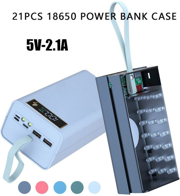 DIY Powerbank Gehäuse für 21x 18650 Batterien mit Dual USB Anschluss und LED-Licht in Blau - Bild 1