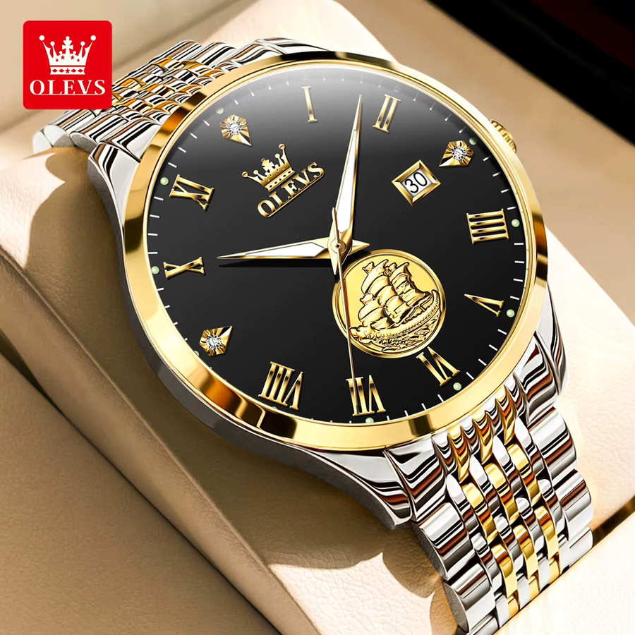 OLEVS Armbanduhr Automatik, Edelstahl, Gold, Schwarz, Herren - Bild 6