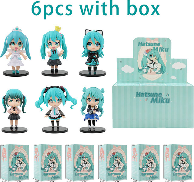 6er-Set Bandai Anime Hatsune Miku Figuren, Kawaii Mini-Charakter Ornamente in Multicolor für die Tischdekoration - Bild 1