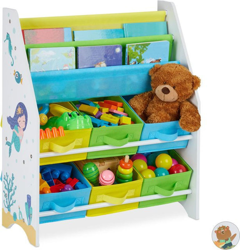 Relaxdays Kinderregal mit Meer-Motiv in Bunt, Spielzeug Aufbewahrung mit 6 Boxen und 2 Fächern, H x B x T: 74 x 62 x 31,5 cm - Bild 1