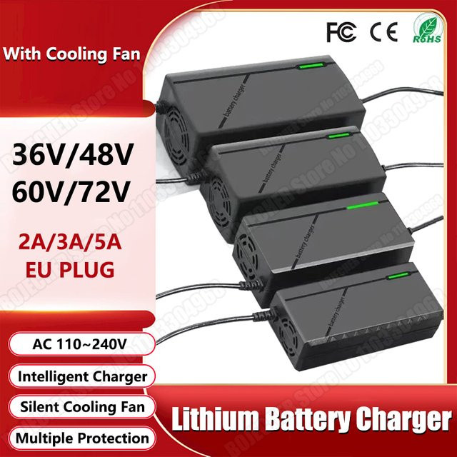 WAPUNO Intelligentes Schnellladegerät für Li-Ion Akkus mit EU-Stecker und Barrel-Plug, Schwarz - Bild 1