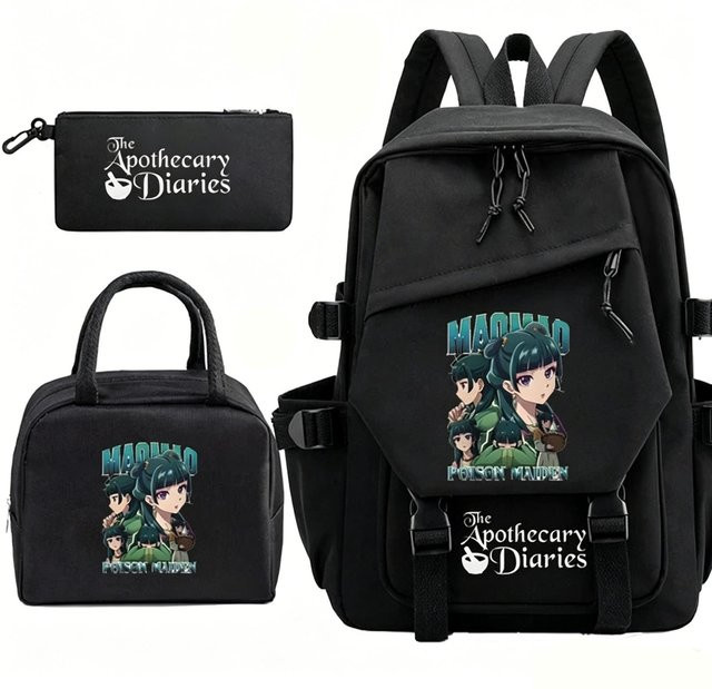 3-teiliges Schulrucksack-Set in Schwarz aus Oxford-Stoff mit großem Fassungsvermögen inklusive Federmäppchen und Schultergurt - Bild 1