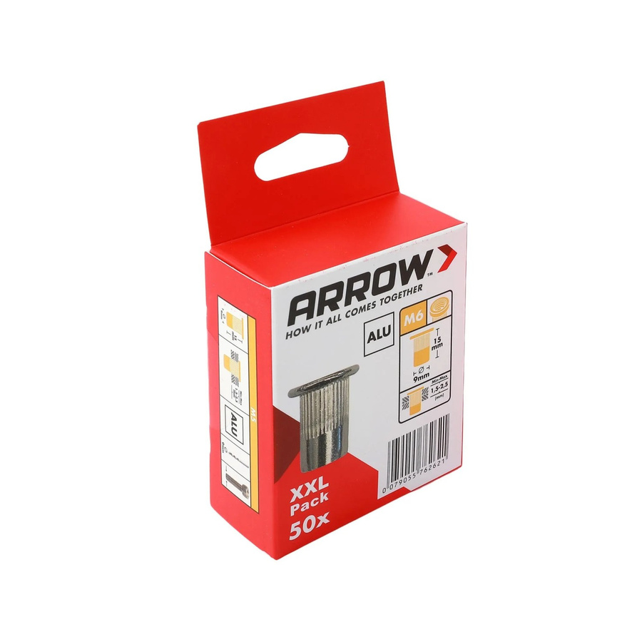 Arrow Nietmutter RN M6 aus Aluminium in Silber/Grau, Durchmesser: 9 mm, Tiefe: 15 mm, 50 Stück - Bild 2