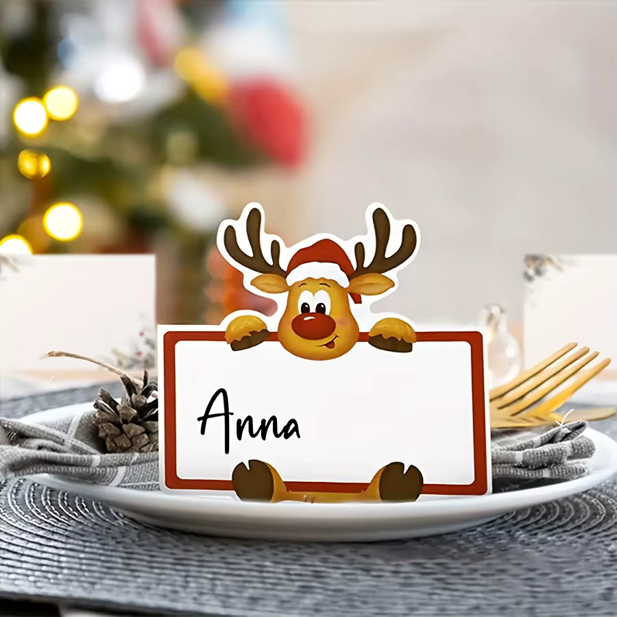 50 Stück Weihnachts-Tischkarten mit Rudolph-Rentier Motiv in Rot und Weiß aus Papier - Bild 2