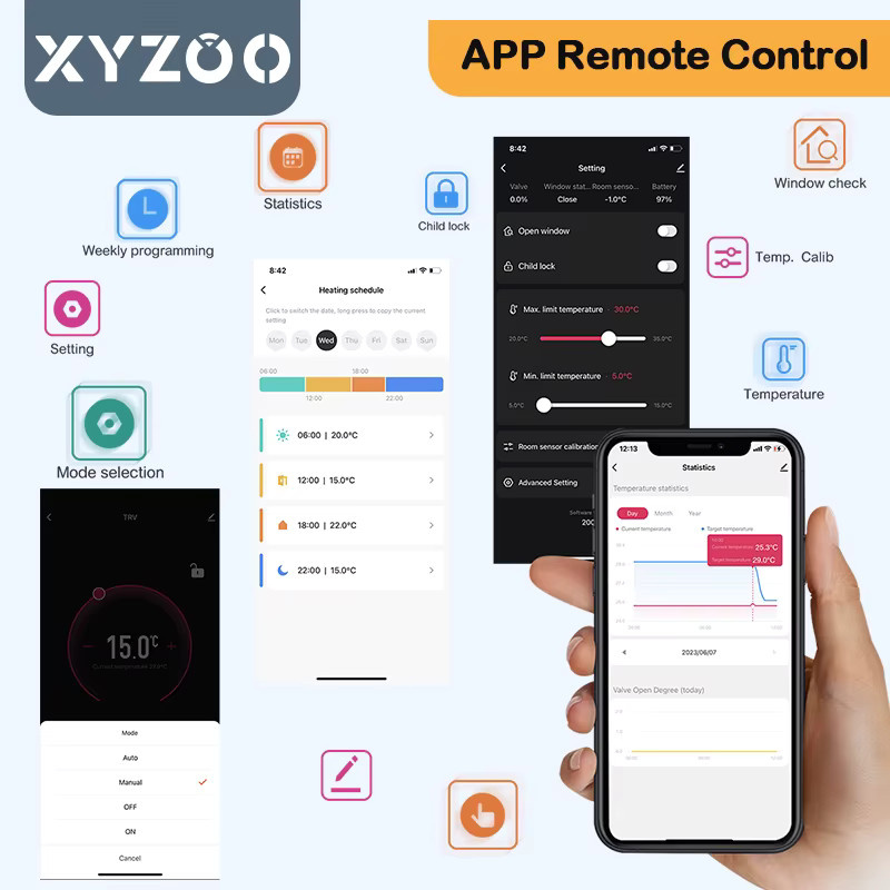 Tuya Smart WiFi Heizkörper Thermostat TRV mit App-Steuerung und Sprachsteuerung für Alexa und Google Home, Weiß - Bild 2