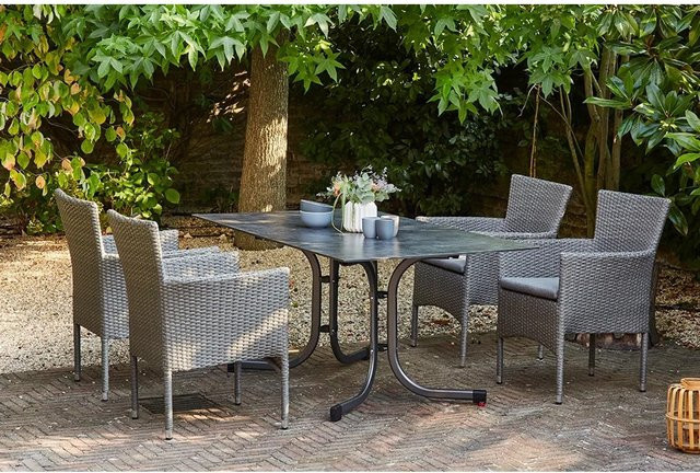 Siena Garden Dining-Set Padova 5-teilig mit 4 Sesseln und 1 Klapptisch in Anthrazit aus Stahl und HPL - Bild 1