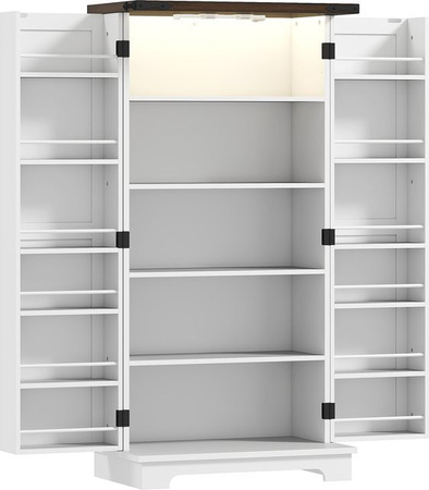Aosom Küchenbuffet Vitrinenschrank mit LED-Beleuchtung und Doppelscheunentüren in Weiß, B: 60 cm, T: 40 cm, H: 120 cm