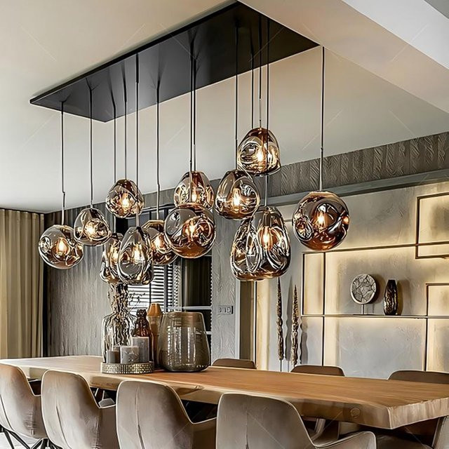 Moderne Glas-Pendelleuchte in Transparent mit Gold/Messing für Wohnzimmer und Esszimmer - Bild 1