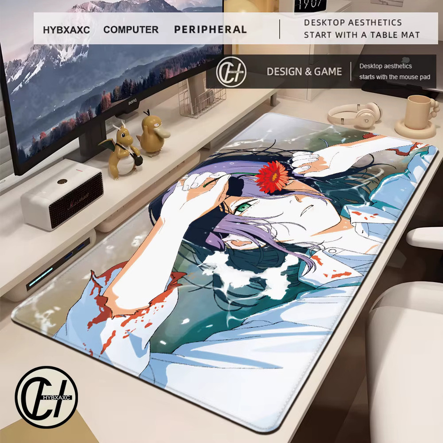 HYBXAXC Mauspad Chainsaw Man Anime Reze Arc, große Schreibtischunterlage aus Gummi, rutschfest und Anti-Fray, Multicolor, B/T: 90 x 40 cm - Bild 2