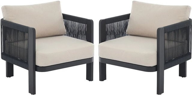 Gartensessel Helysi von Vente-unique in Schwarz mit Seil und Aluminiumgestell, Breite: 76 cm - Bild 1