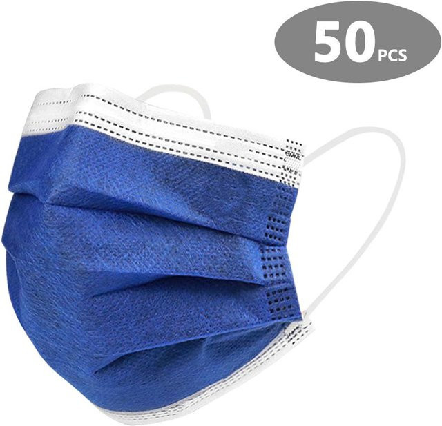 Febell Aktivkohlemaske 4-lagige Atemschutzmaske für Erwachsene in Blau, 50 Stück - Bild 1