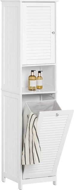 SoBuy Hochschrank Weiß mit ausklappbarem Wäschesack und Regalfächern BZR124-W, H: 170 cm, B: 40 cm, T: 38 cm - Bild 1