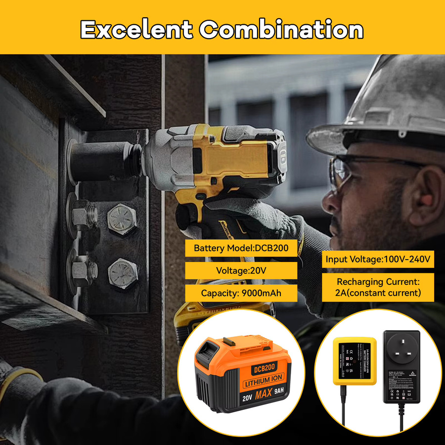 Ersatzbatterie für Dewalt 18V und 20V Werkzeuge, 9000mAh, Orange, kompatibel mit DCB120, DCB182, DCB200 und DCB609 - Bild 3