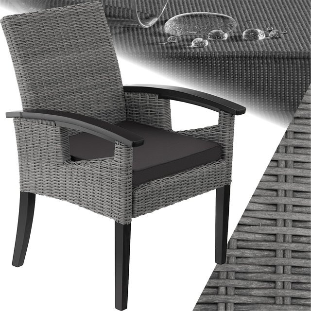 tectake Rattan Stuhl mit Holzgestell und Sitzpolstern, UV-beständig und wetterfest, B/T/H: 62,5 x 71,5 x 94 cm - Bild 1