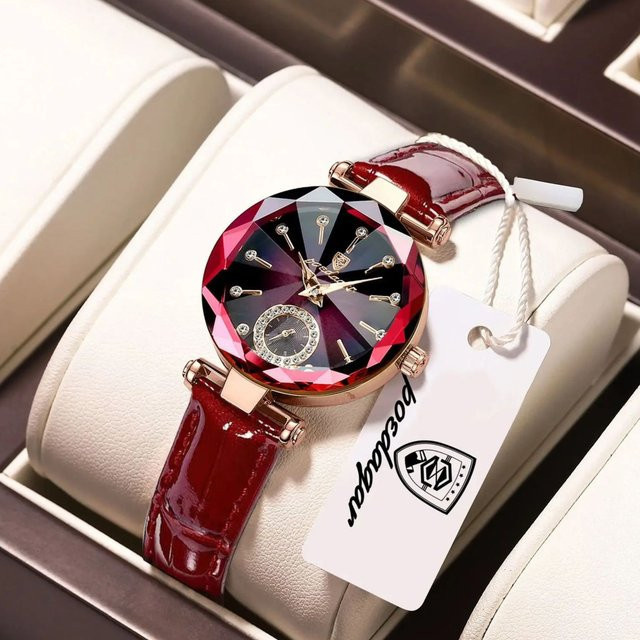 POEDAGAR Armbanduhr Quarz, Leder, Roségold, Schwarz, Damen - Bild 1