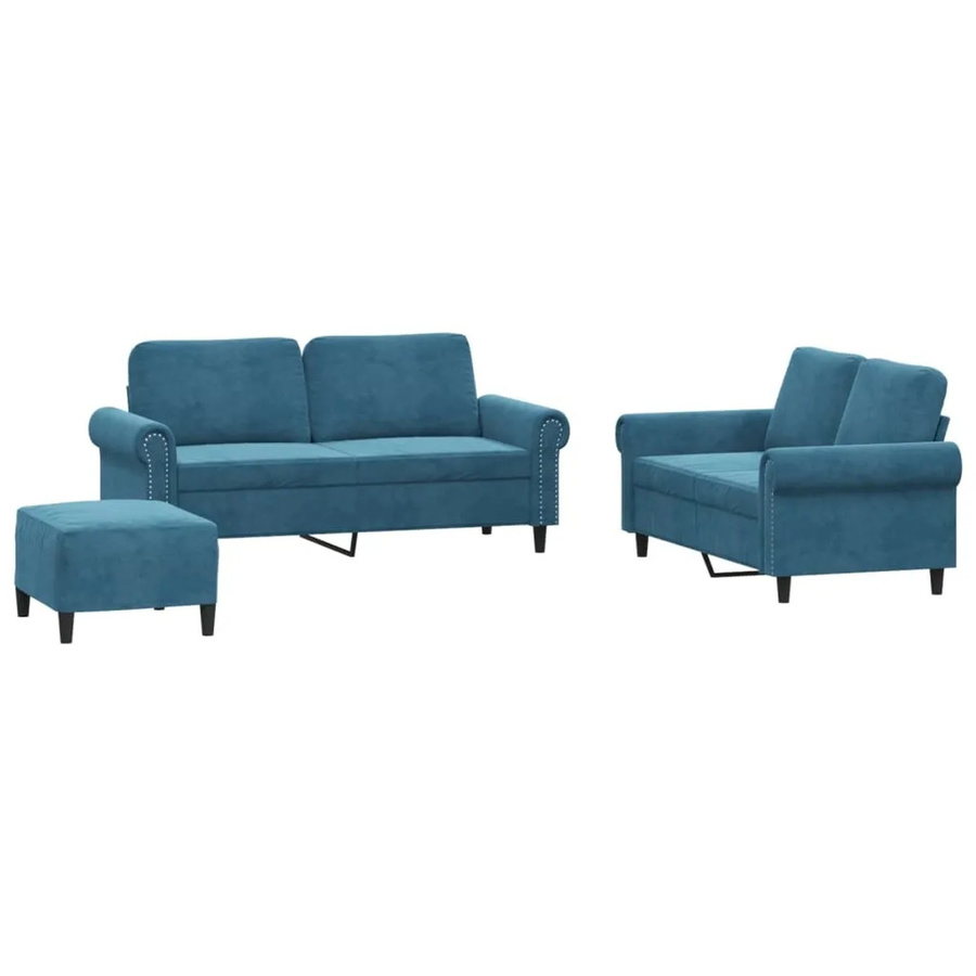 vidaXL 3-teilige Sofagarnitur aus Samt in Blau mit Kissen und Schaumstofffüllung im modernen Design - Bild 2