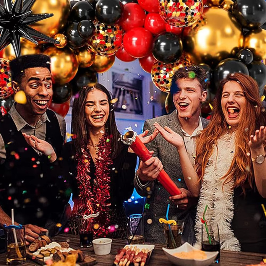 LQVYI 145-teiliges Ballon-Girlanden-Set mit Konfetti und Sternen in Rot, Schwarz und Gold für deine Party-Dekoration - Bild 3