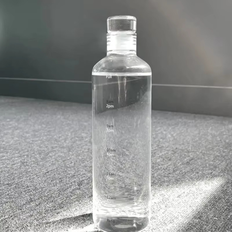 GOT-TOG Sportwasserflasche aus Glas, transparent/schwarz, 500 ml, auslaufsicher mit Zeitskala-Design - Bild 2