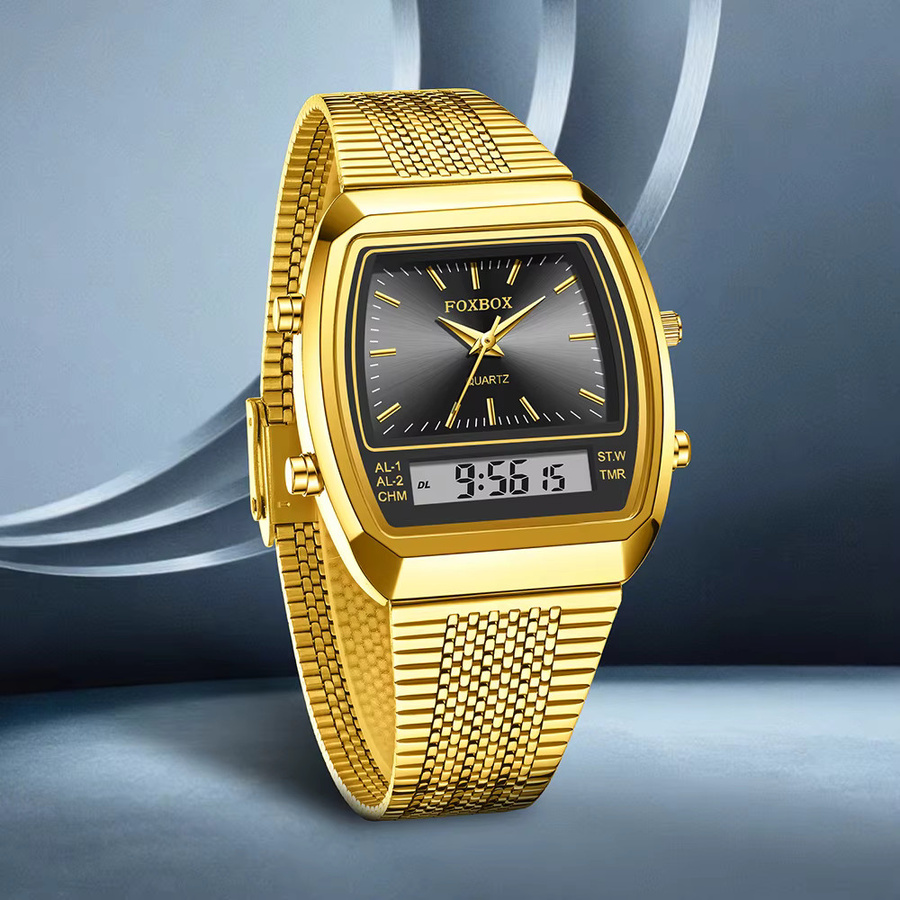 Foxbox Mode Armbanduhr, Quarz, Edelstahl, Gold, Schwarz, Herren - Bild 3