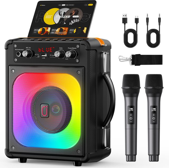 FanFun Tx06 Karaoke Bluetooth-Lautsprecher mit Mikrofon und Rhythmuslicht in Schwarz - Bild 1