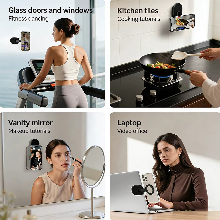 ANMONE Magnetischer Saugnapf-Handyhalter in Schwarz, 360 Grad drehbar und faltbar, starker Magnetständer für Auto, Fitnessstudio und Zuhause - Bild 3