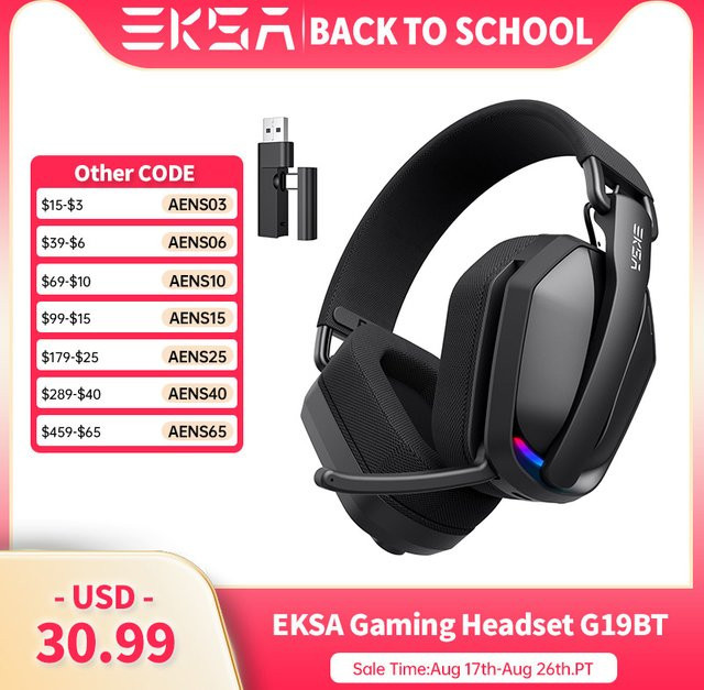 EKSA G19BT kabellose Gaming-Kopfhörer in Schwarz mit 2,4 GHz und Bluetooth 5.4, ultraleichtes Headset mit Mikrofon für PC, PS5 und Xbox - Bild 1