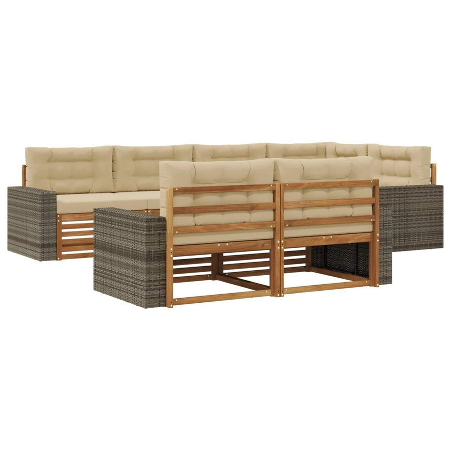 vidaXL Outdoor-Sofagarnitur aus Akazienholz in L-Form mit Kissen, Farbe Natur und Beige - Bild 2