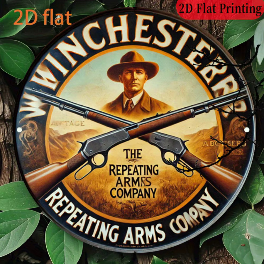 Potdemiel Vintage Winchester Repeating Arms Aluminiumschild rund, Durchmesser: 20,32 cm, Mehrfarbig - Bild 3