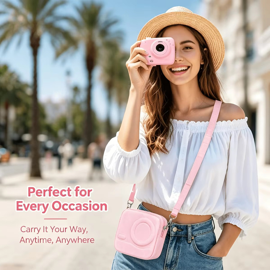 Fujifilm Instax Mini Kameratasche aus hartem EVA, stoßfest und wasserdicht, passend für Instax Mini 12, 11, 9 und 8, mit Schultergurt, in Pink oder Purple - Bild 2