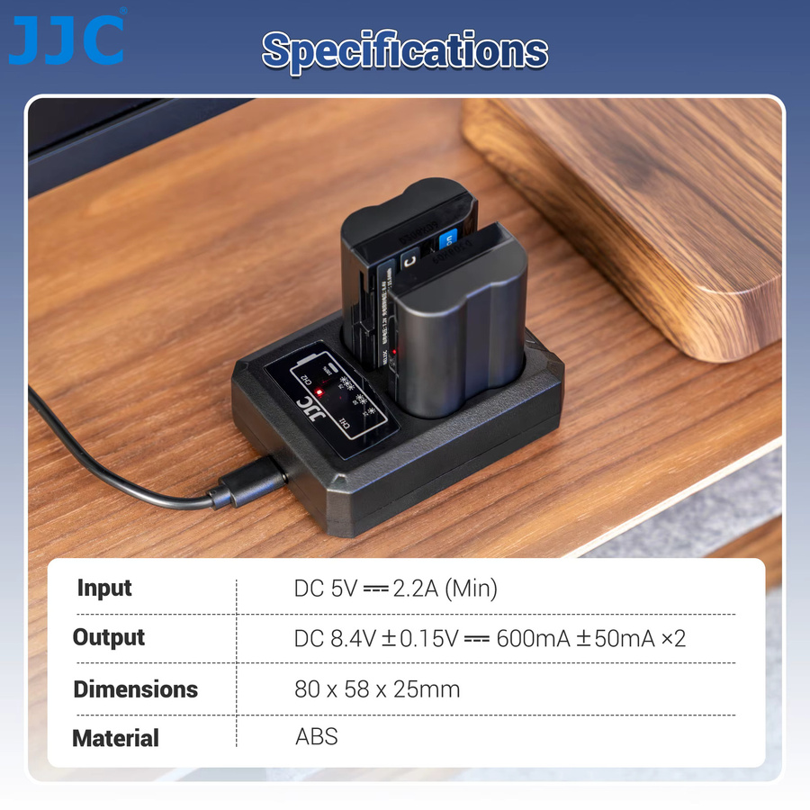 JJC Akkuladegerät mit Doppelsteckplatz und USB-C-Anschluss für Canon LP-E17, LP-E6 und LP-E8 Lithium-Ionen-Akkus in Schwarz - Bild 4