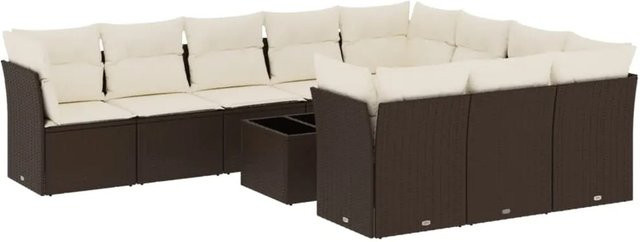 vidaXL 11-tlg. Garten-Sofagarnitur in U-Form aus braunem Polyrattan mit Kissen und pulverbeschichtetem Stahlgestell - Bild 1