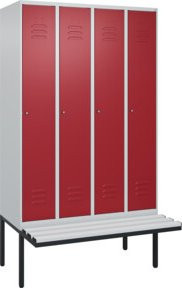 C+P Spind Classic PLUS Garderobenschrank mit Sitzbank, 4 Abteile, Lichtgrau, B/T/H: 212 x 120 x 81,5 cm - Bild 1