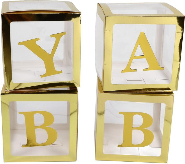 GoolRC Babyparty Ballonboxen in Gold und Beige, transparente quadratische Boxen aus Kunststoff und Papier - Bild 1