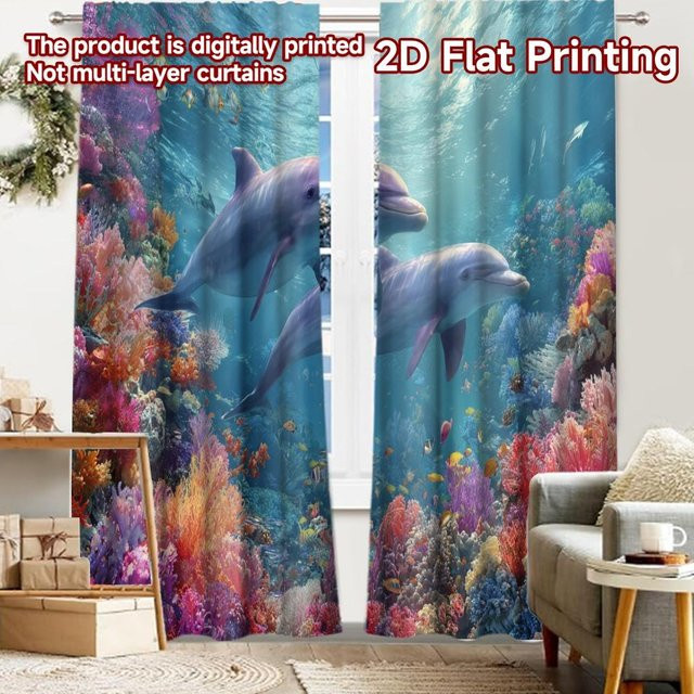 Set aus 2 dekorativen Druckvorhängen Ozean Harmonie aus Polyester, Multicolor, B: 100 cm, H: 70 cm - Bild 1