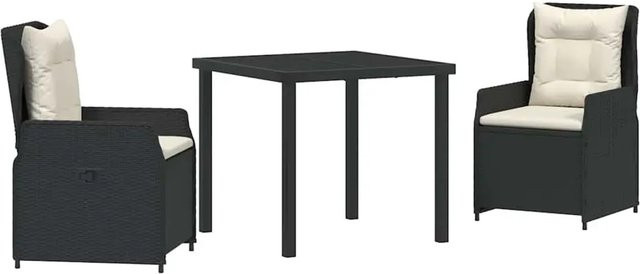 vidaXL Garten Essgruppe aus Poly-Rattan und Glas in Schwarz, 3-teilig mit quadratischem Tisch und Stühlen für Terrasse und Außenbereich - Bild 1