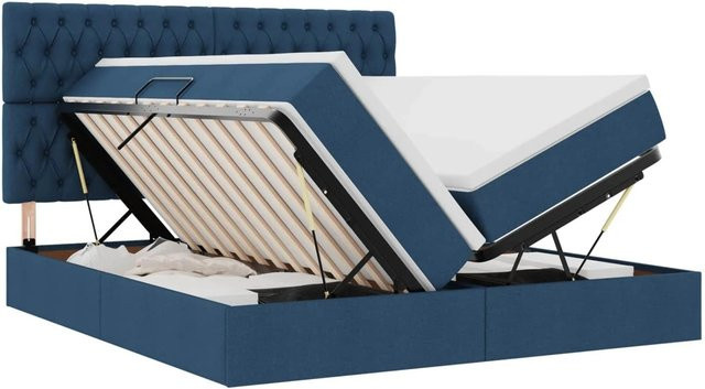 vidaXL Bett mit Kopfteil und LED-Lichtleisten in Blau, Stoff, B/T: 180 x 200 cm - Bild 1